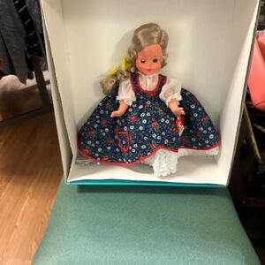 Vintage Furga Doll Blue/Red Dress Yellow Flowers